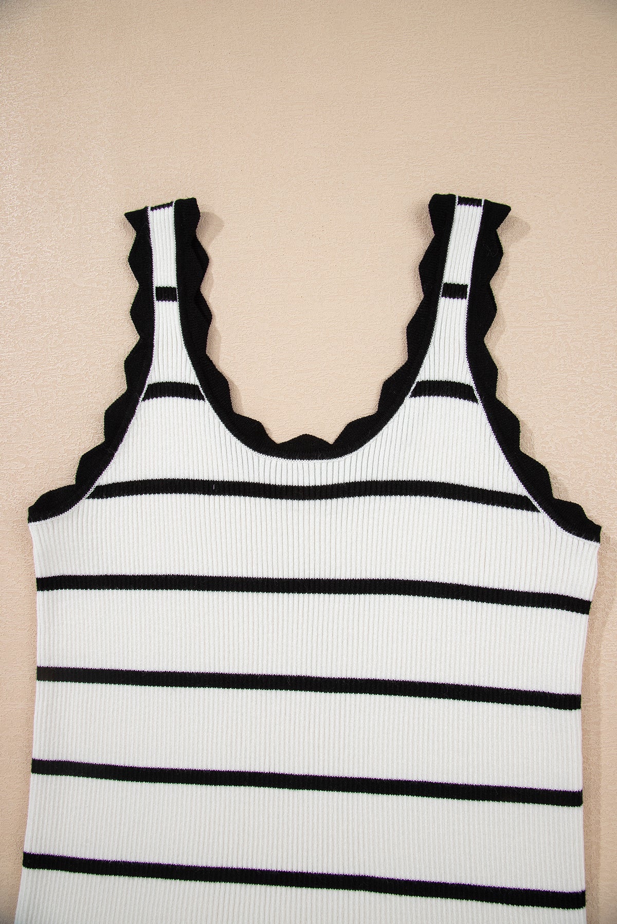 Black Striped Scalloped Edge U Neck Sleeveless Sweater Vest