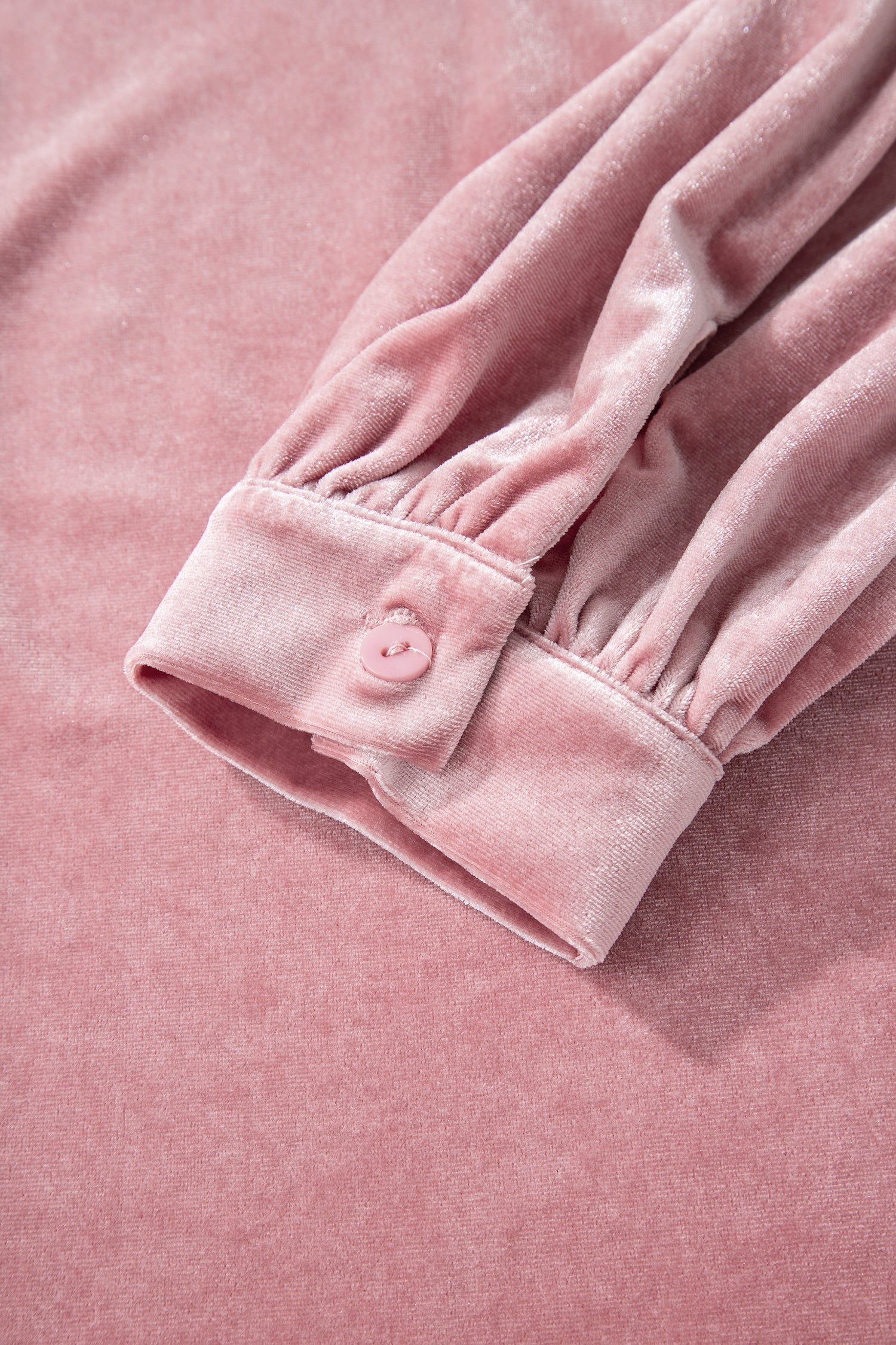 Fushia Solid Color Velvet Ribbon Bow Knot Long Sleeve Blouse