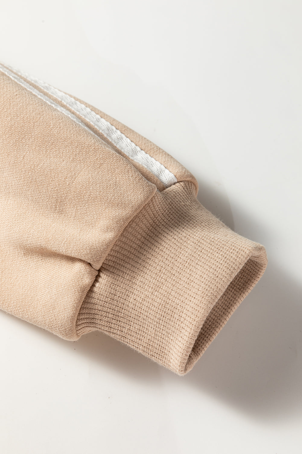 Oatmeal Varsity Striped Detail Crewneck Pullover Elastic Sweatpants 2pcs Outfit