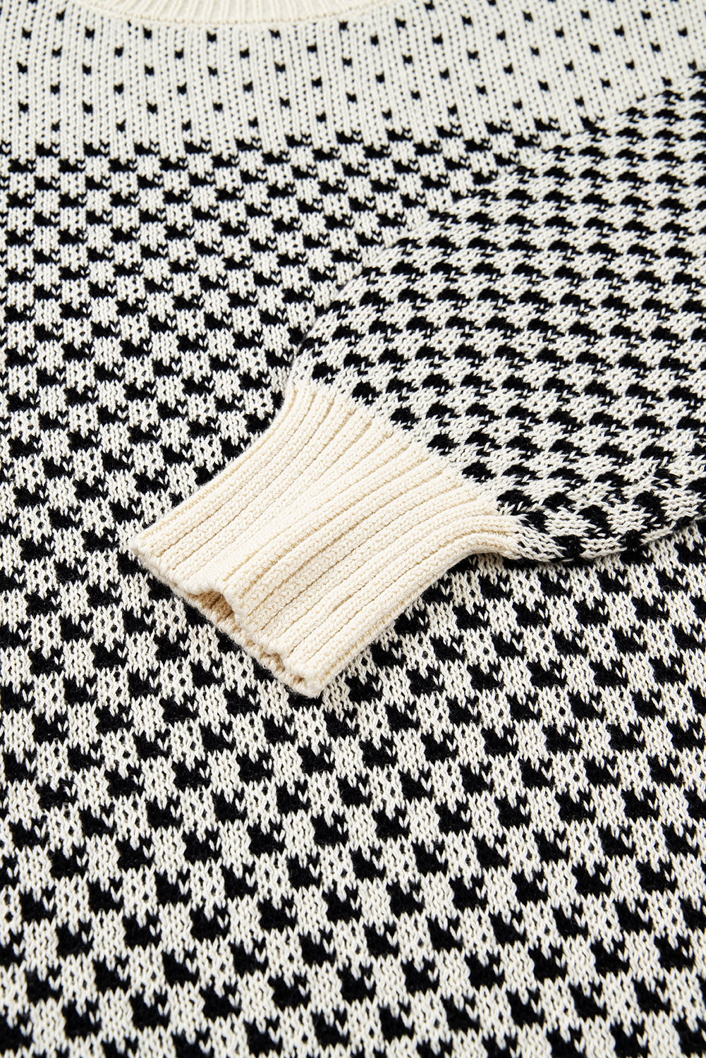 Black Contrast Color Pattern Lantern Sleeve Sweater
