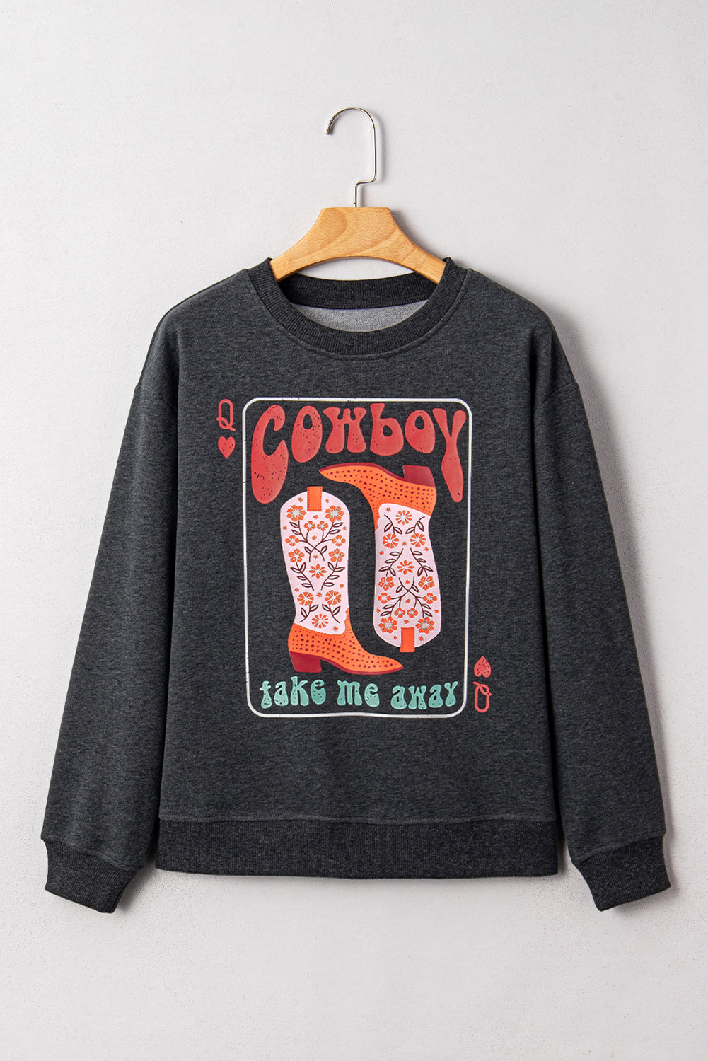 Carbon Grey Cowboy Queen Card Drop Shoulder Graphic Sweatshirt