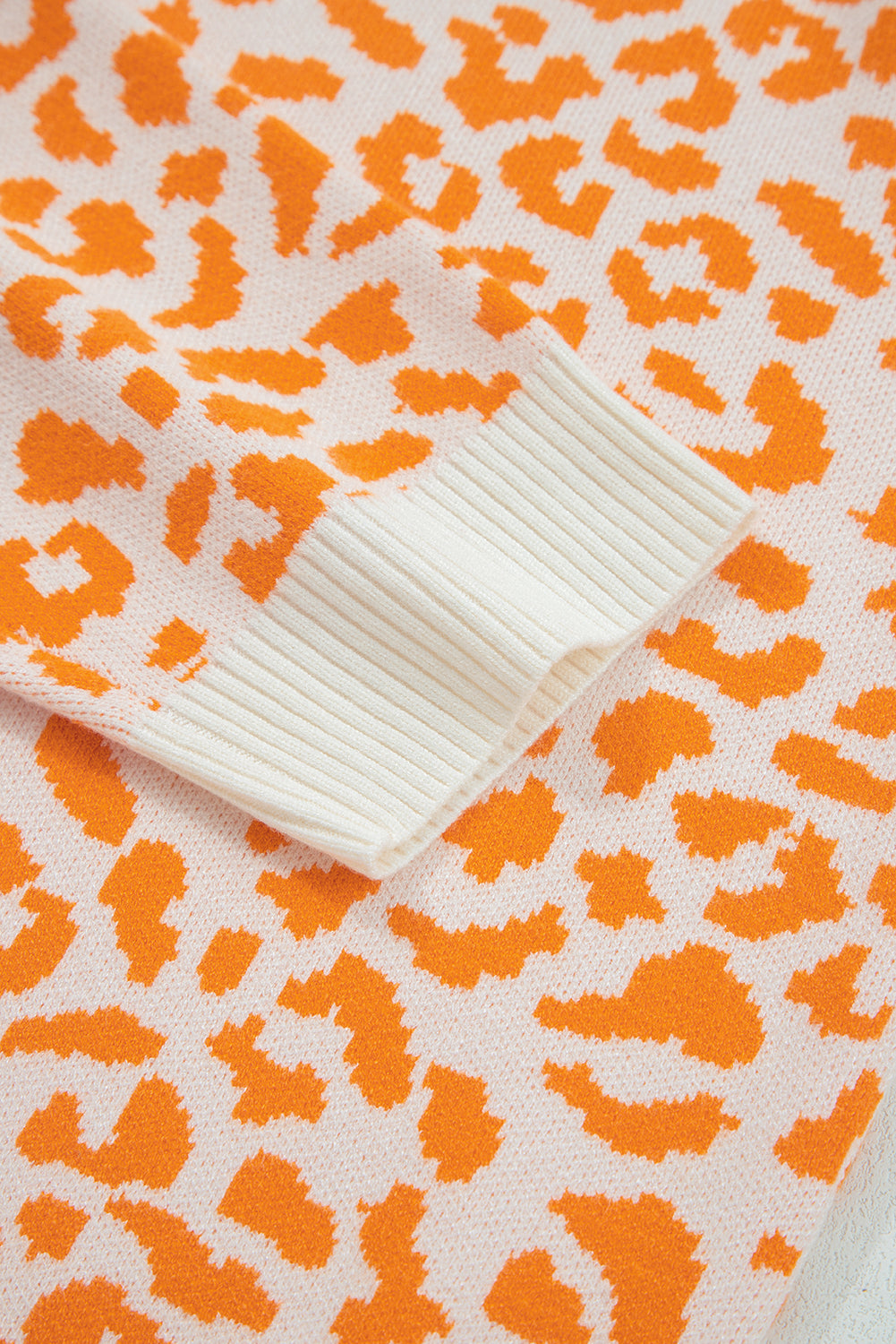 Orange Leopard Drop Shoulder Chunky Knitted Cardigan Sweater