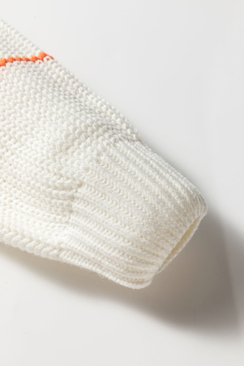 White Colorful Striped Detail V Neck Drop Shoulder Baggy Sweater