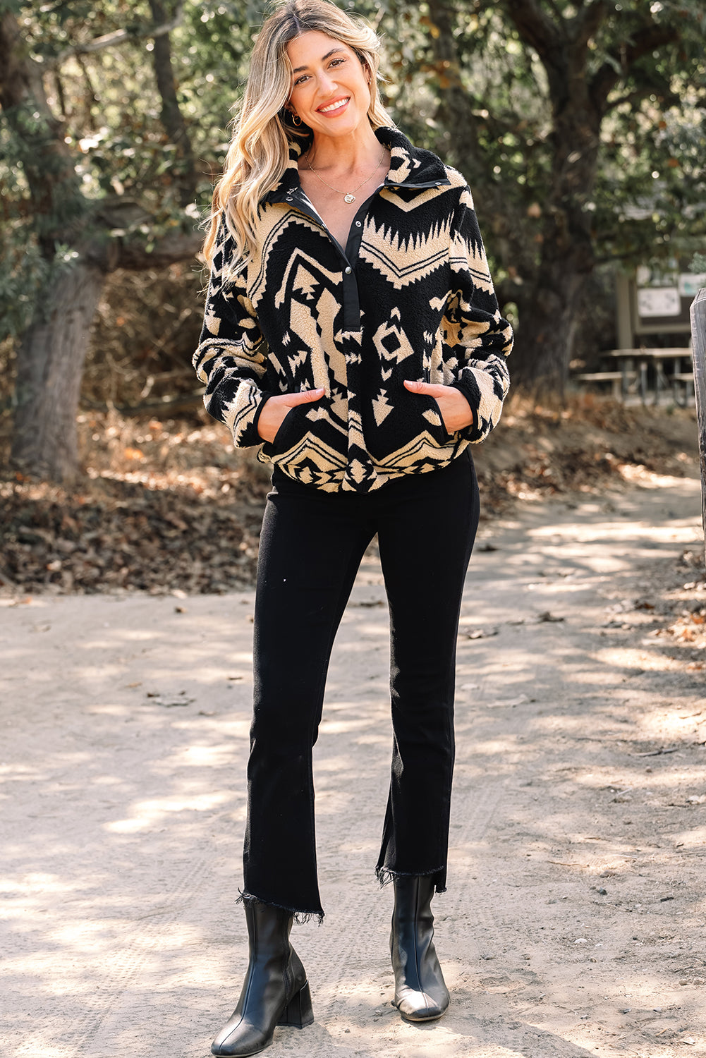 Black Western Aztec Half Zip Plush Sweatshirt