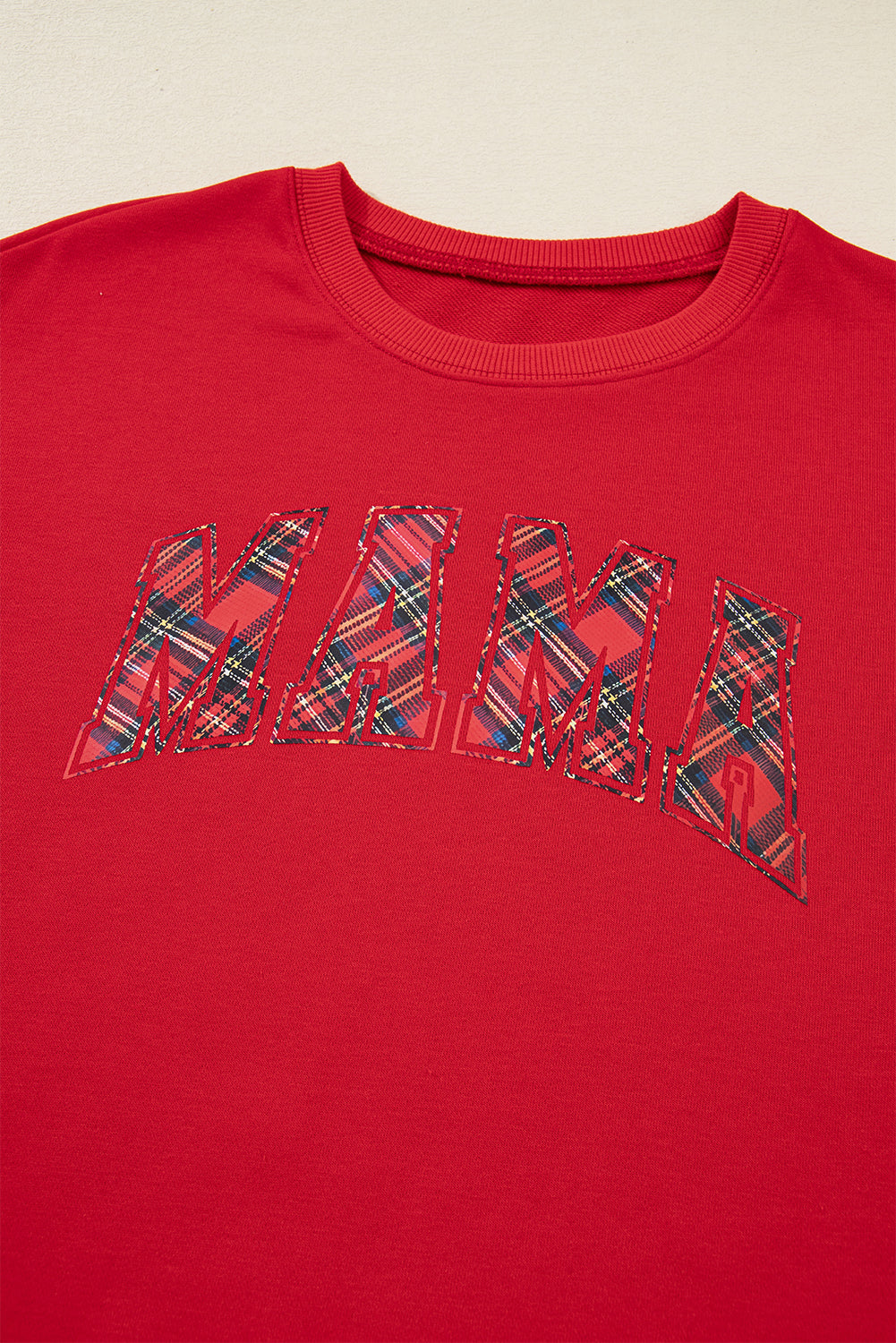 Red Plaid Mama Graphic Christmas Holiday Crewneck Pullover and Pants Two Piece Lounge Set