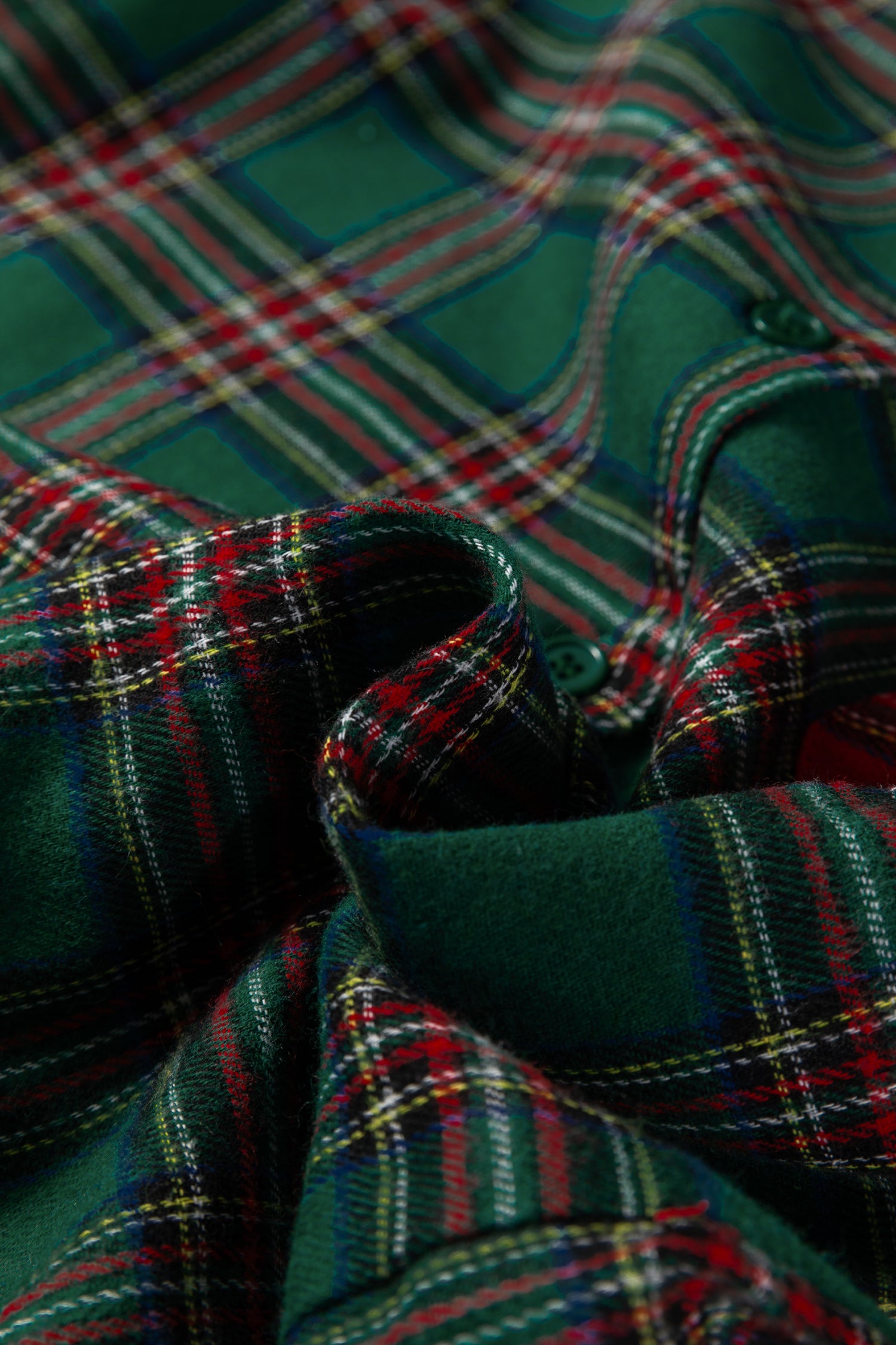 Green Plaid Contrast Patched Christmas Holiday Long Sleeve Shirt and Short 2pcs Pajama Set