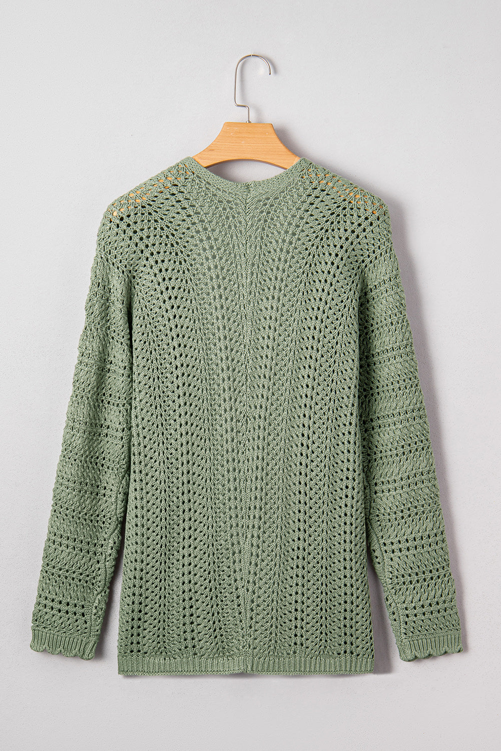 Green Bay Scalloped Edge Eyelet Knit Batwing Sleeve Cardigan