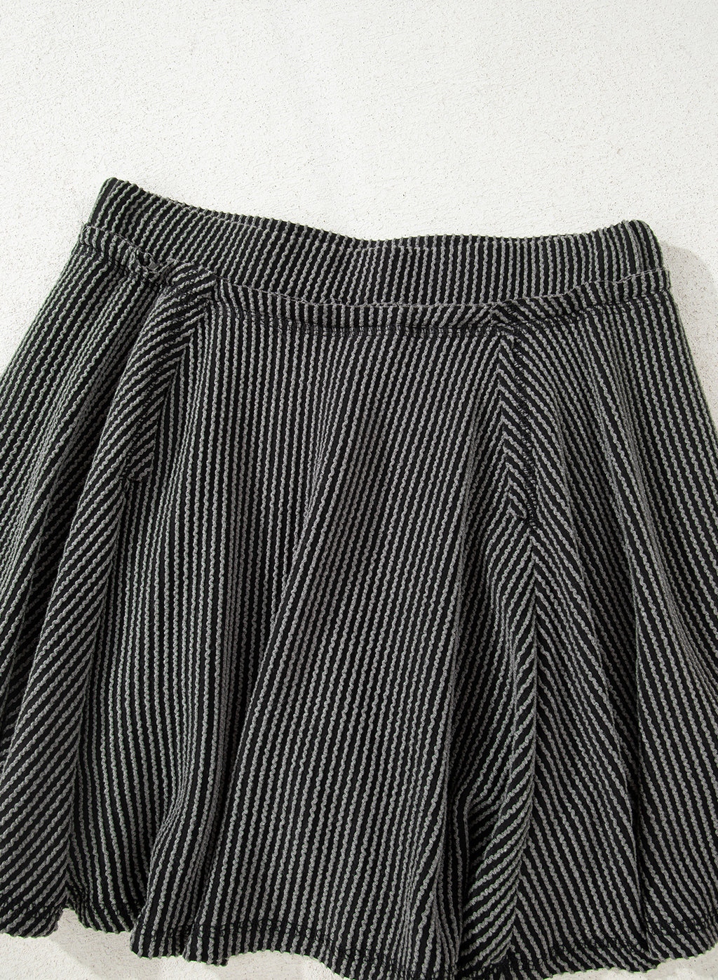 Dark Grey Corded Lantern Sleeve Top High Waist Ruffled Mini Skirt Set