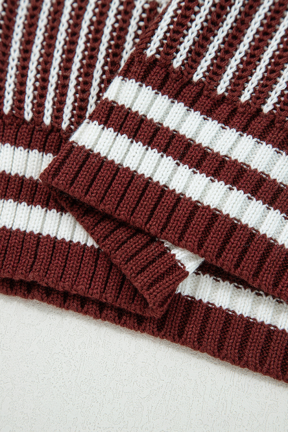 Brown Two Tone Striped Patchwork Drop Shoulder Loose Sweater