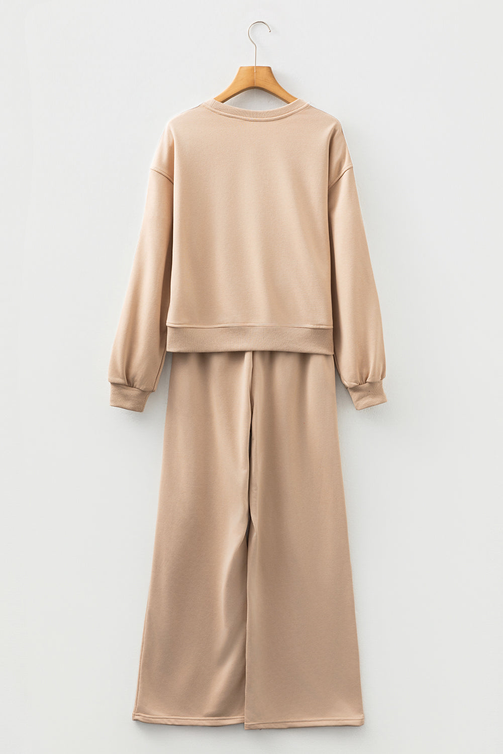 Oatmeal Varsity Striped Detail Crewneck Pullover Elastic Sweatpants 2pcs Outfit