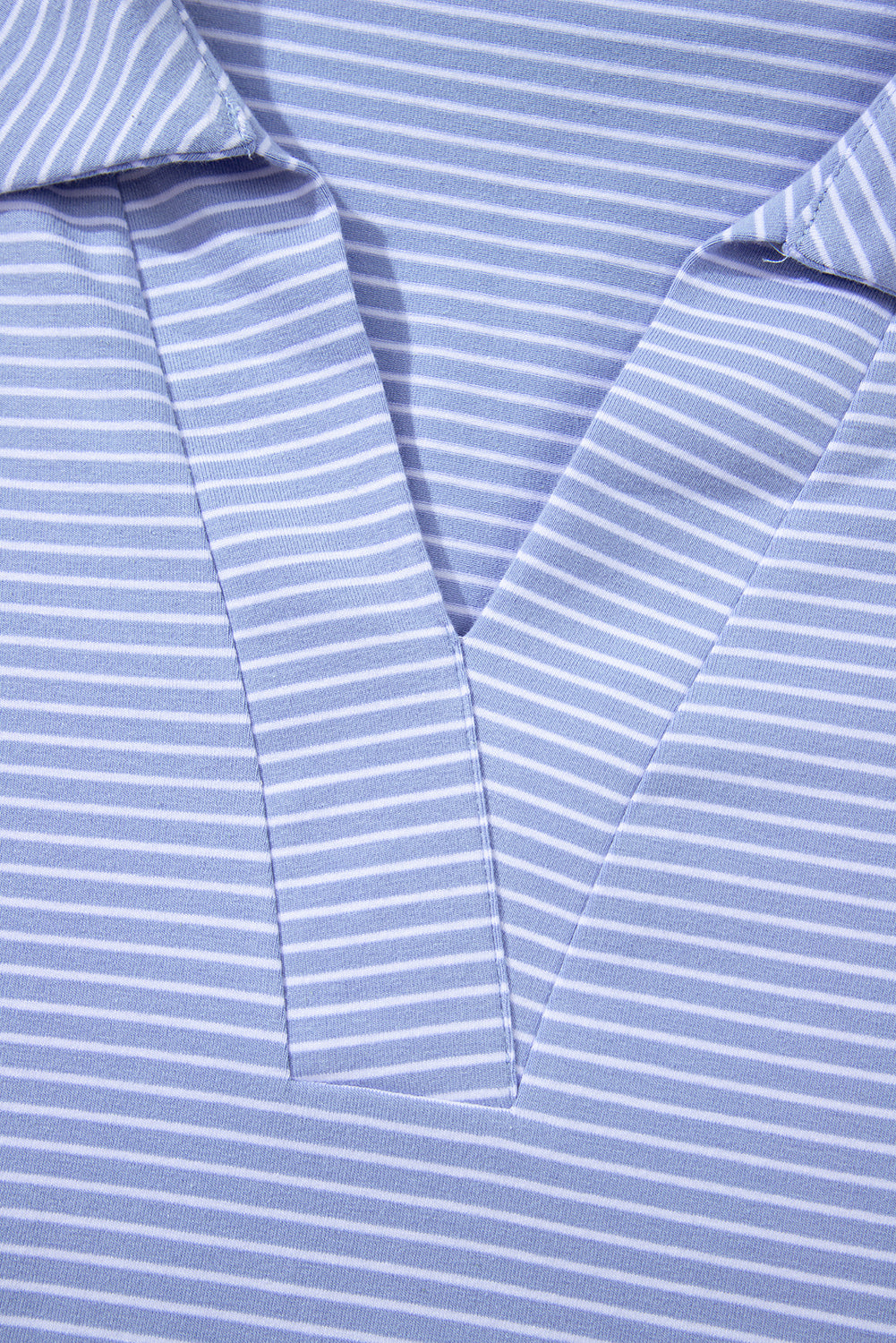 Sky Blue Stripe Dolman Sleeve Polo Shirt and Drawstring Shorts Set