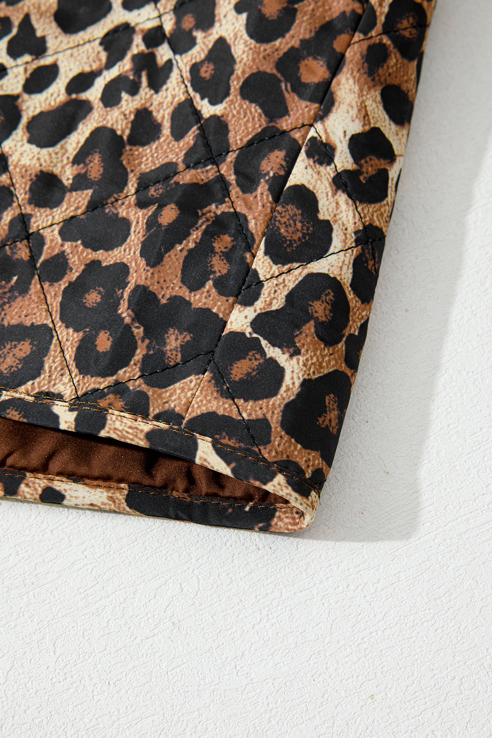 Khaki Leopard Quilted Tie Front Jacket