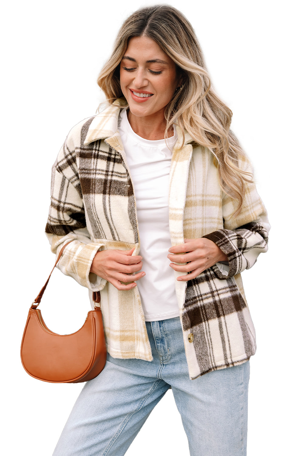 Multicolour Plaid Patchwork Side Pockets Buttoned Shacket