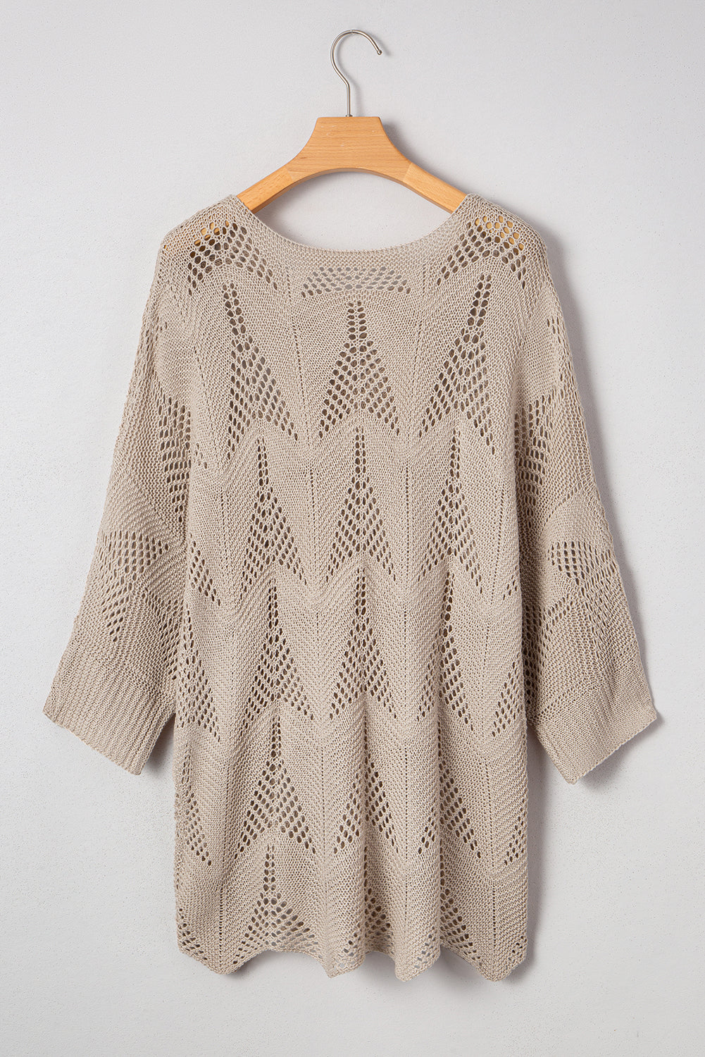 Parchment Hollow Out Knit 7/8 Sleeve Casual Sweater
