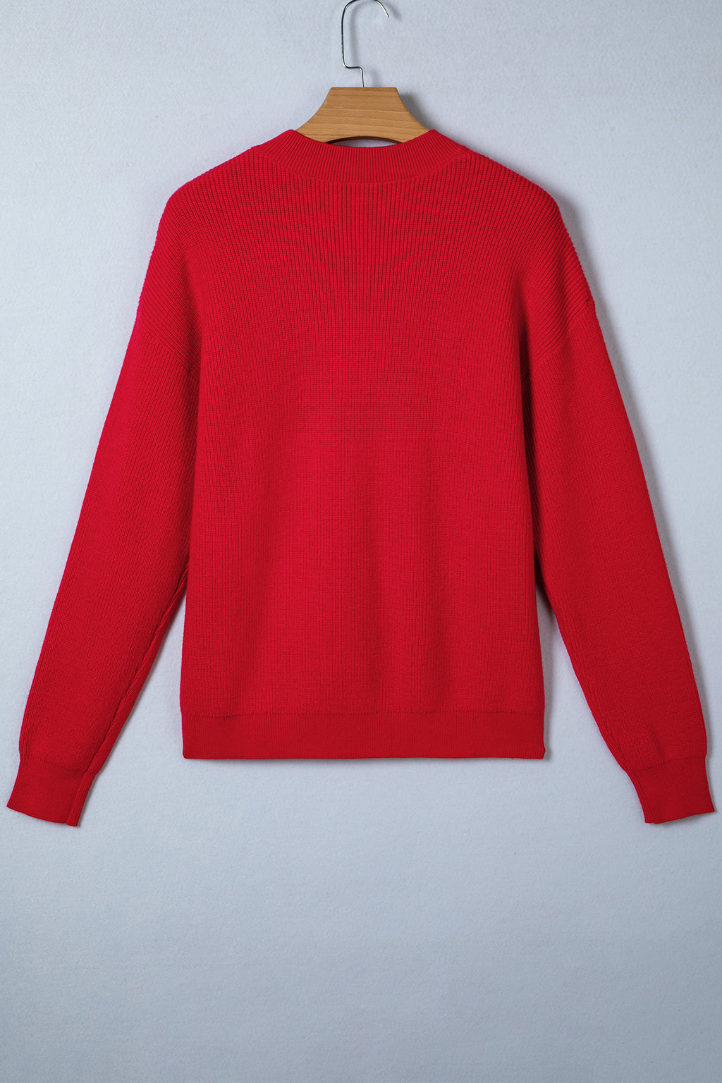 Fiery Red Bow Embroidered Graphic Ribbed Sweater Top
