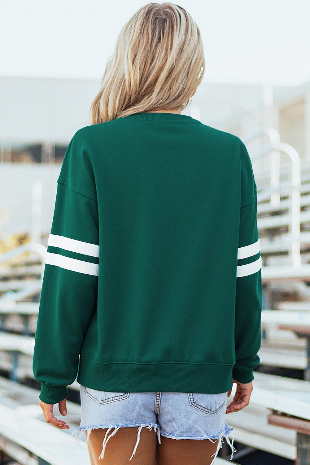 Evergreen Varsity Striped Detail Drop Shoulder Oversized Sweatshirt