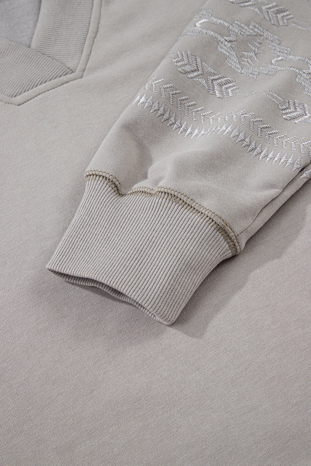 Parchment Aztec Embroidered Western V Neck Sweatshirt
