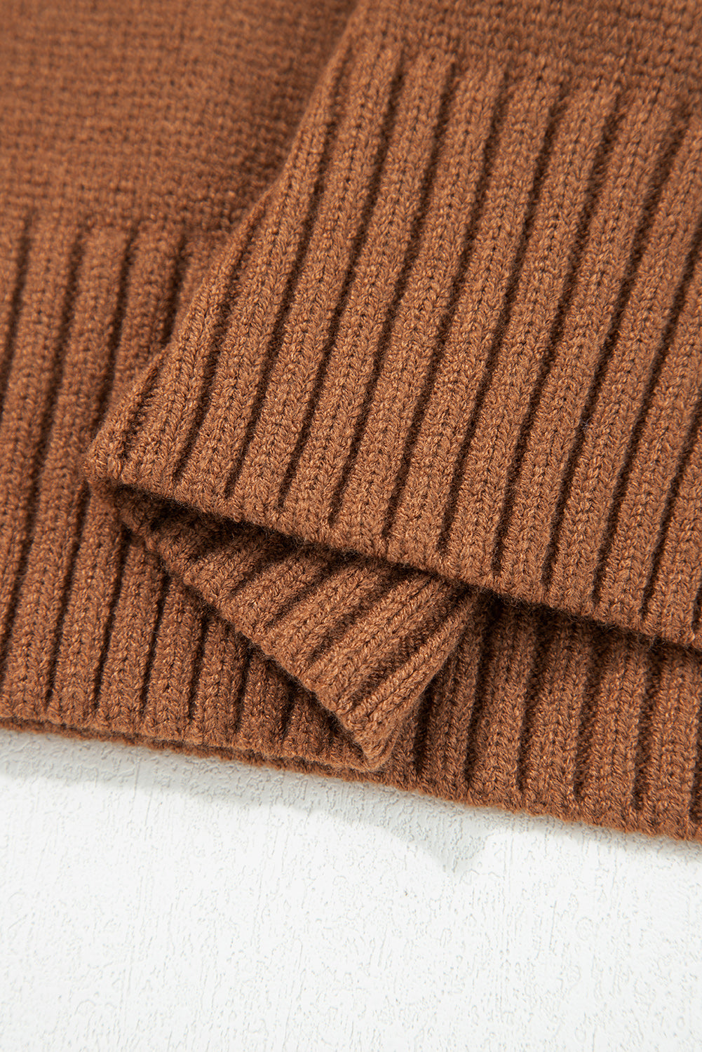 Chestnut Collared V Neck Ribbed Edge Sexy Elegant Sweater