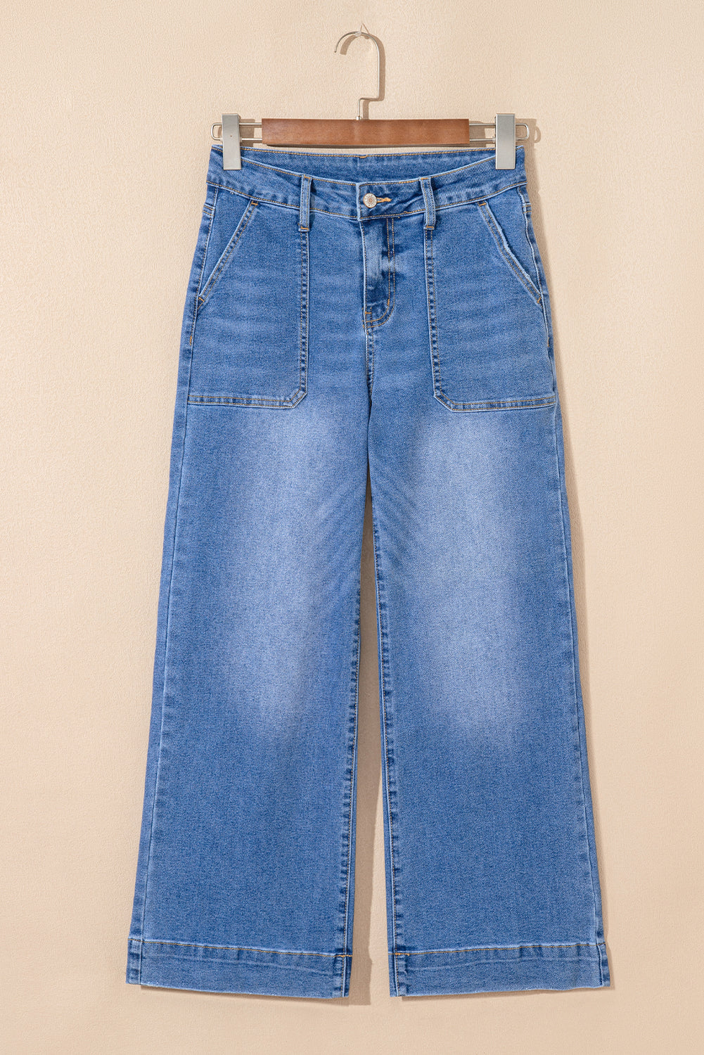 Sky Blue Cropped High Rise Wide Leg Jeans