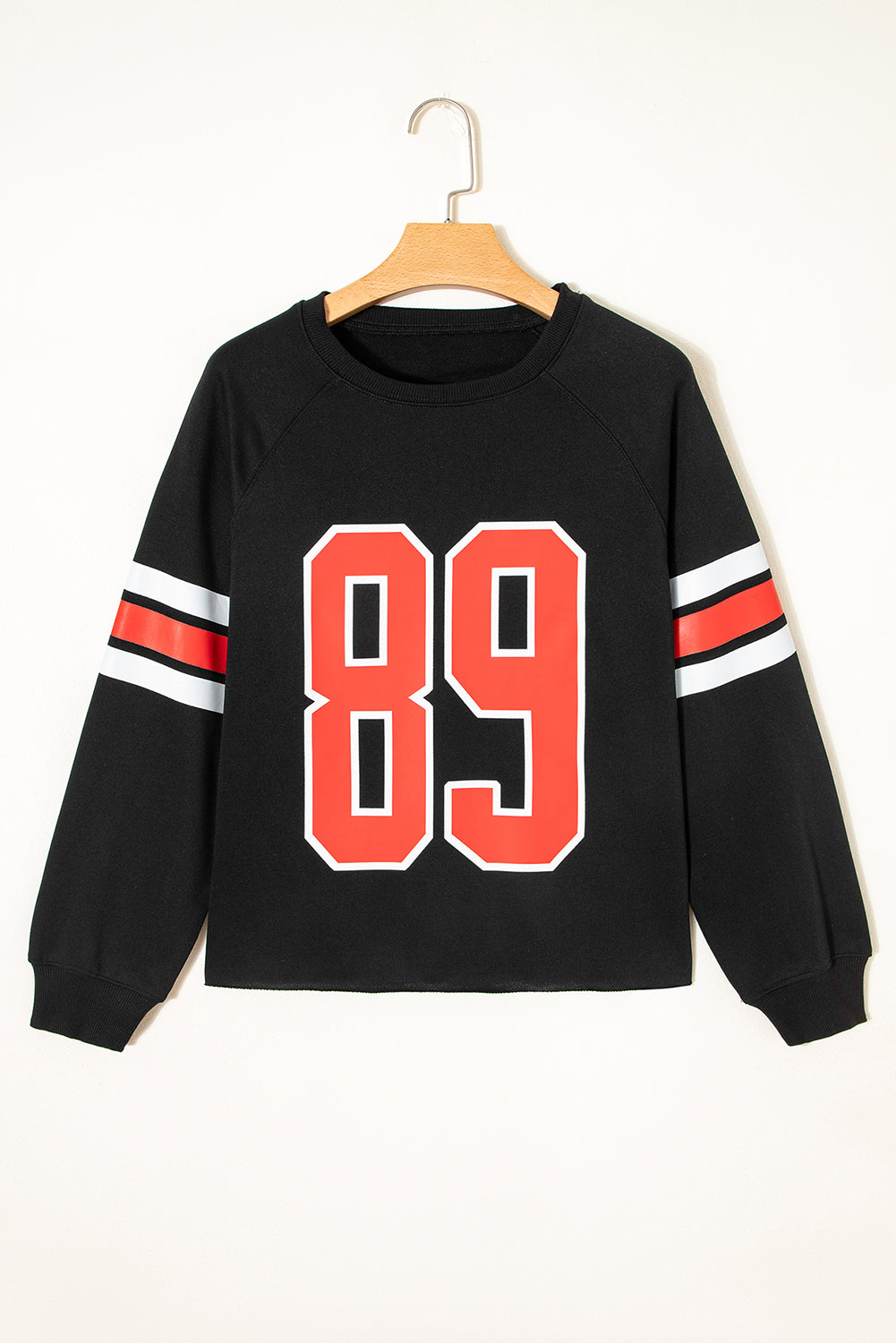 Black Varsity Spirit Striped 89 Graphic Casual Sweatshirt
