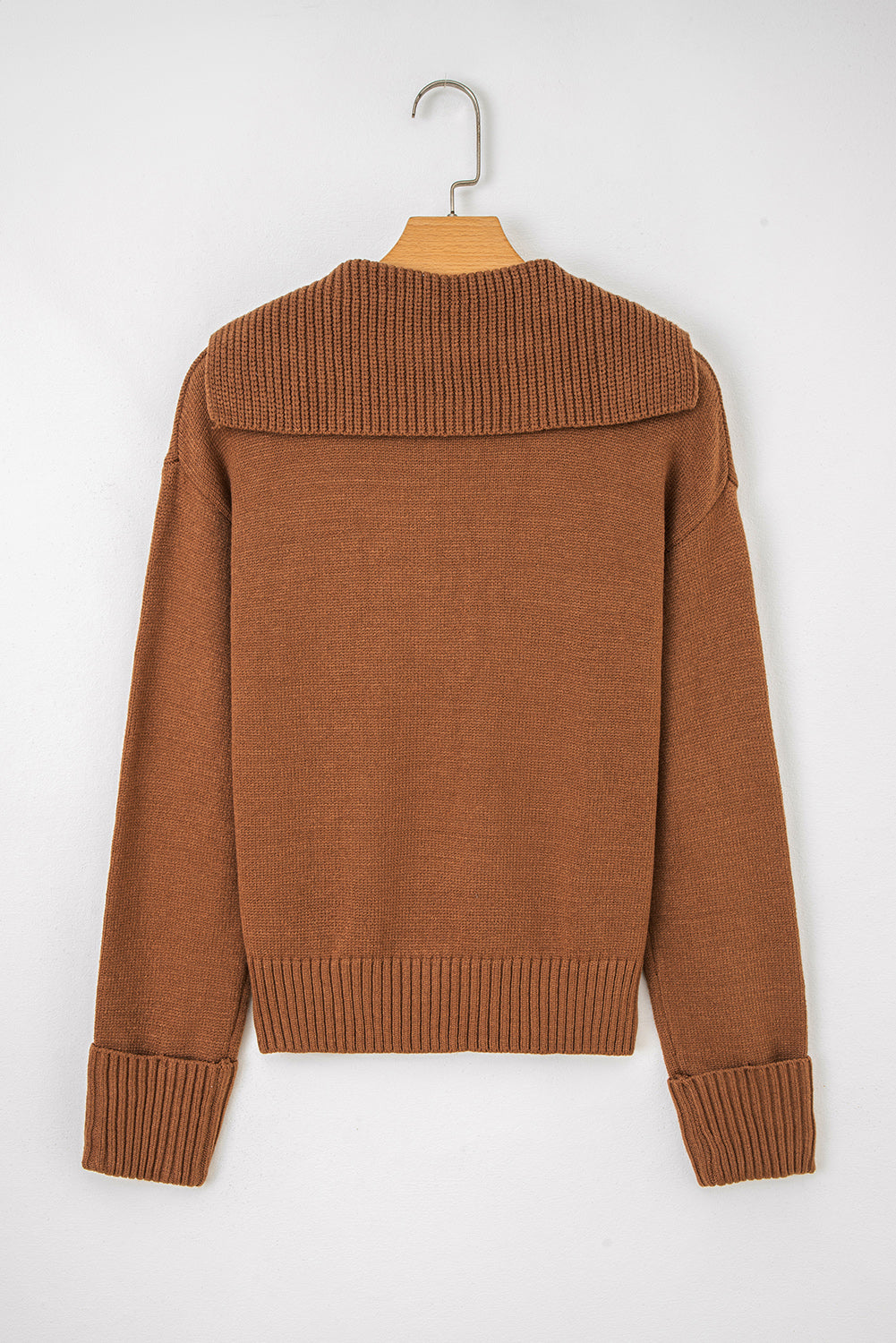 Chestnut Collared V Neck Ribbed Edge Sexy Elegant Sweater