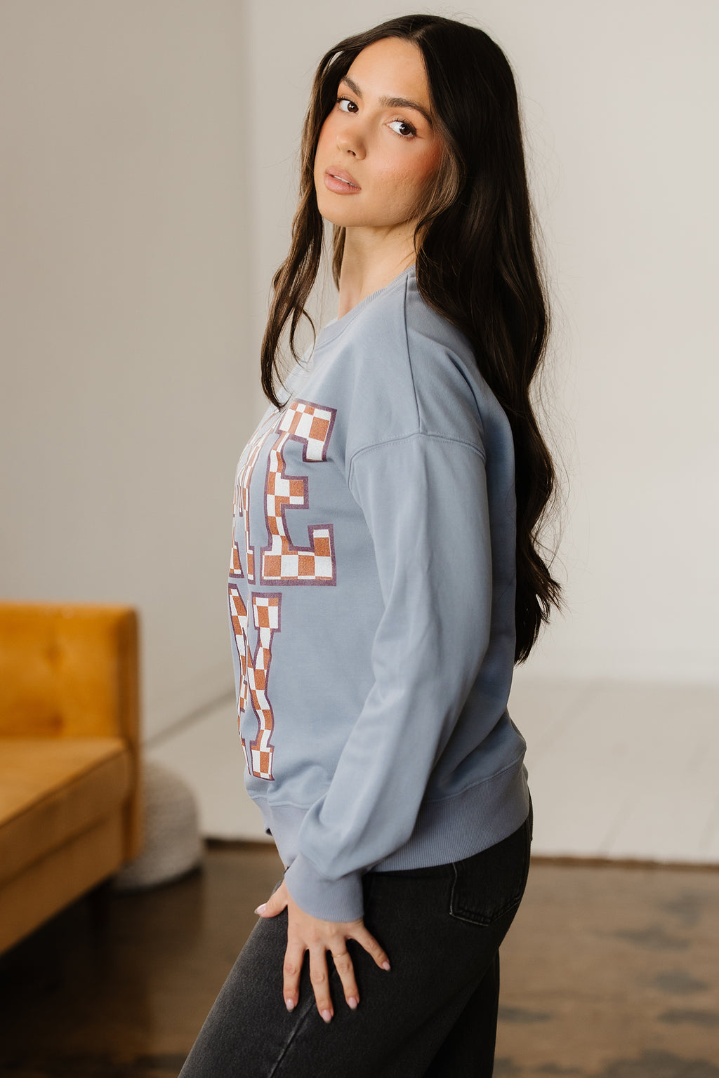 Sleet GAME DAY Checkered Letter Graphic Oversize Sweatshirt