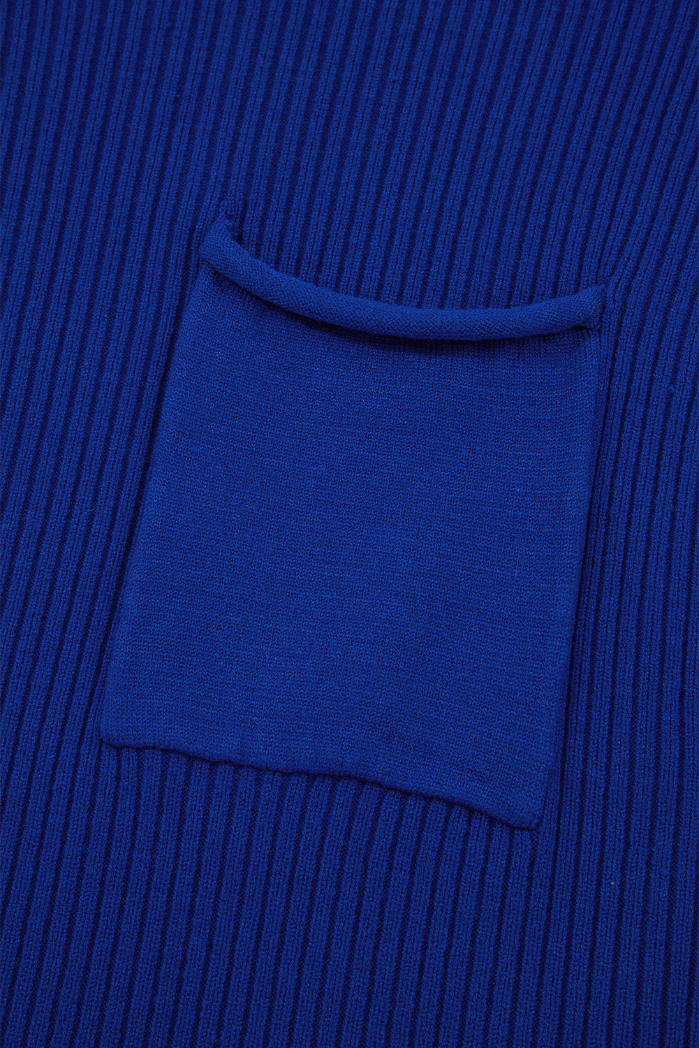 Dark Blue Patch Pocket Ribbed Knit Short Sleeve Sweater