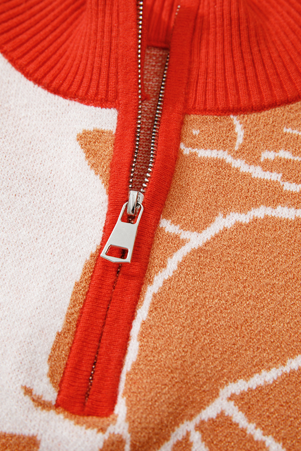 Khaki Floral Half Zip Collared Pullover Sweater