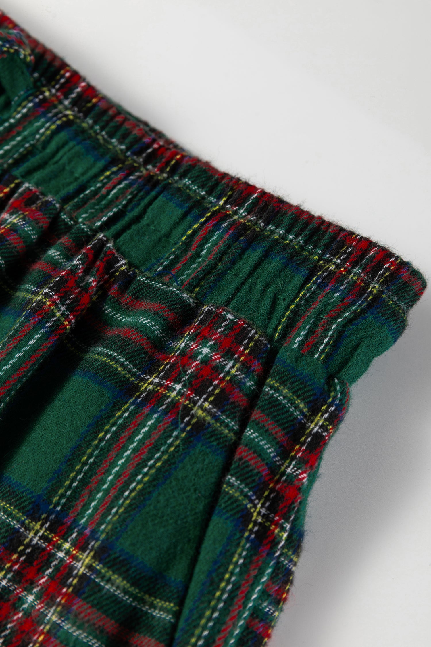 Green Plaid Contrast Patched Christmas Holiday Long Sleeve Shirt and Short 2pcs Pajama Set