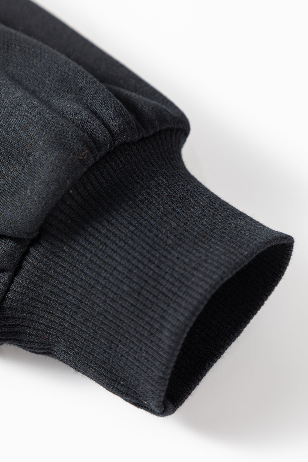 Black Rhinestone Embellished Drop Shoulder Ribbed Cuffs Wholesale Sweatshirt