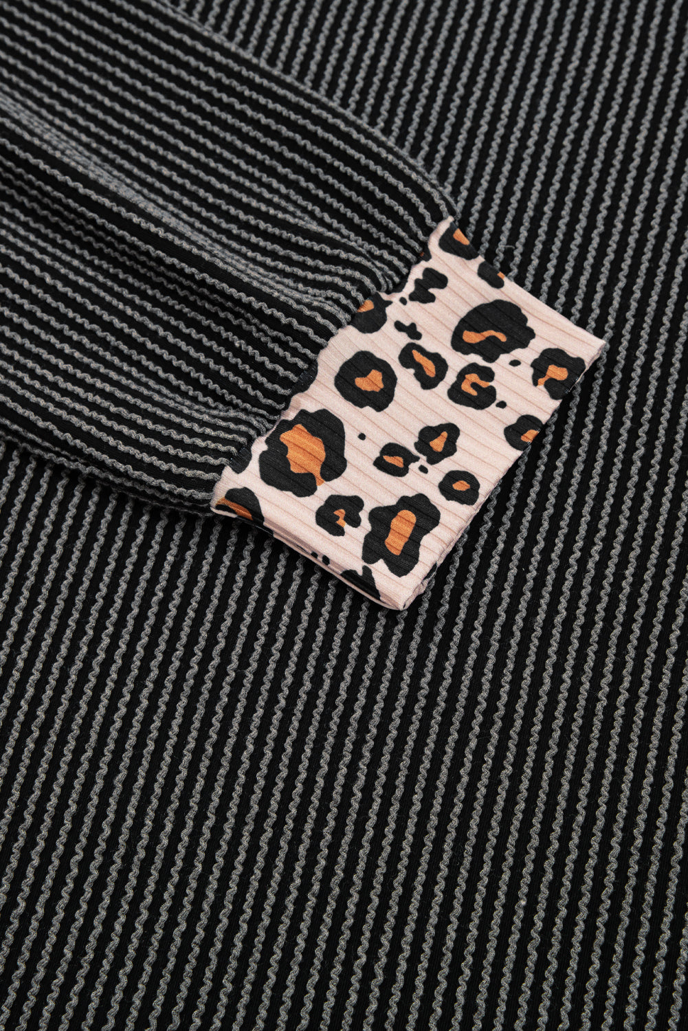 Carbon Grey Twisted Rib Texture Leopard Patchwork Detail 2pcs Pant Set