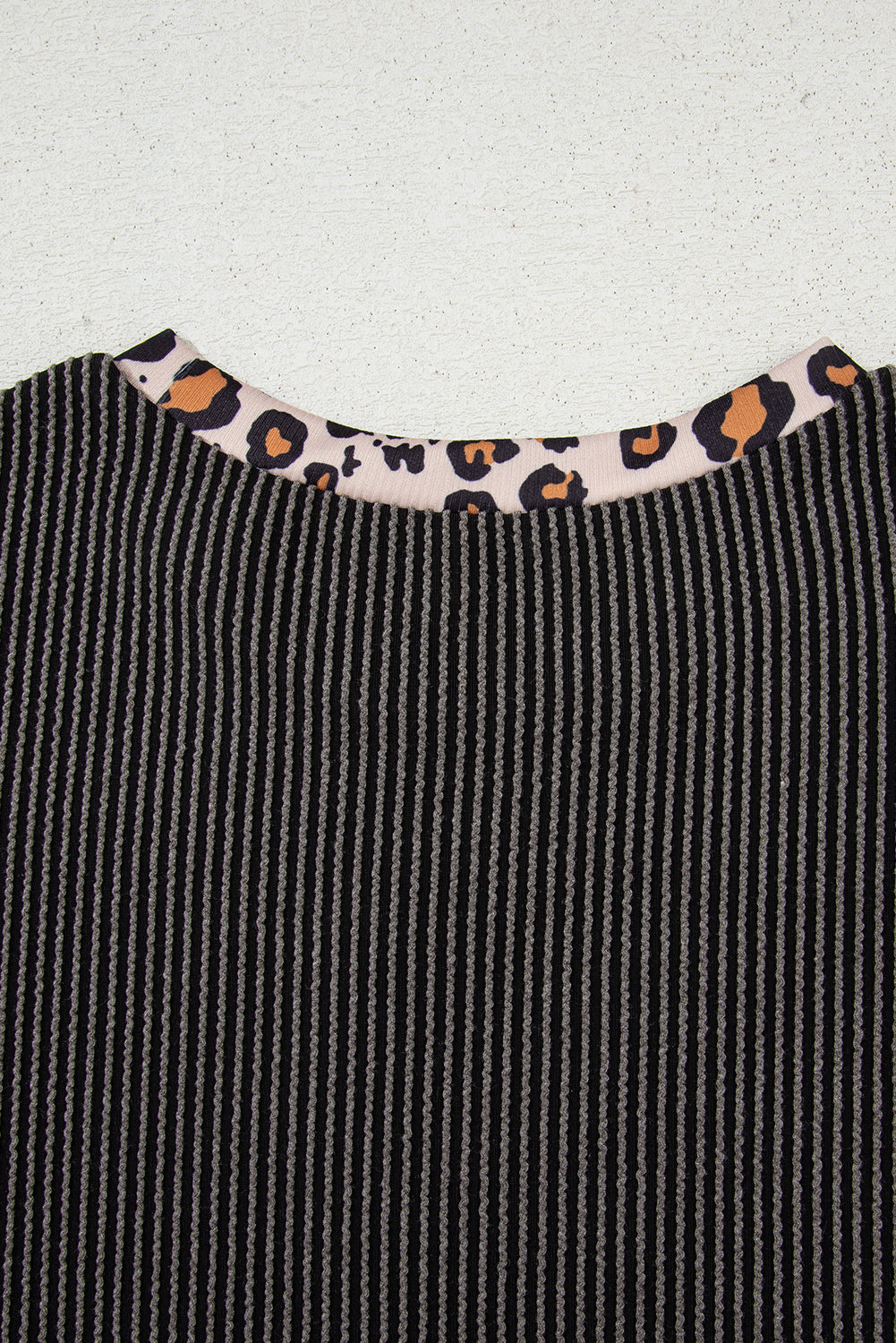 Carbon Grey Leopard Patchwork Edge Twisted Rib T Shirt and Cropped Pants Set