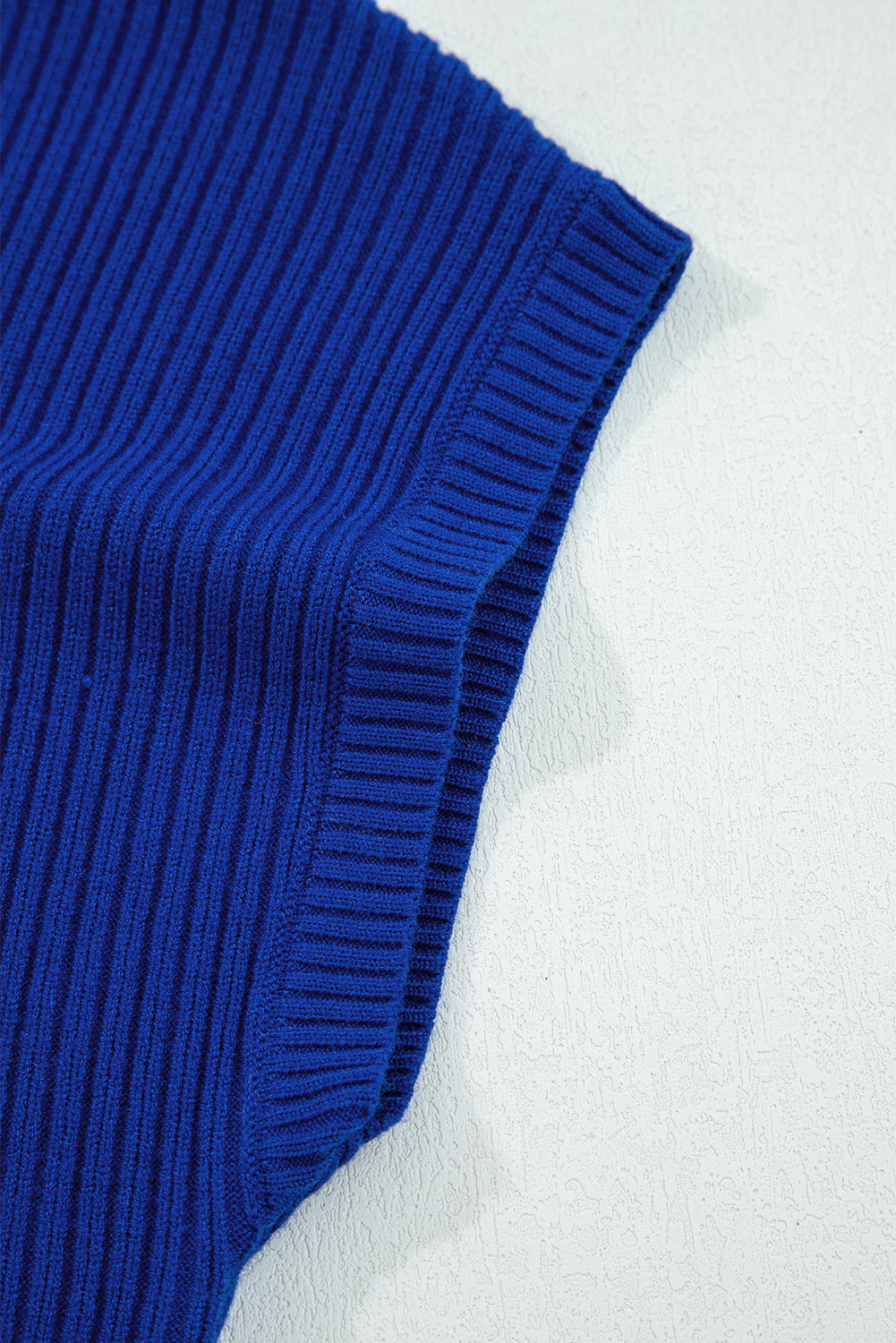 Dark Blue Patch Pocket Ribbed Knit Short Sleeve Sweater