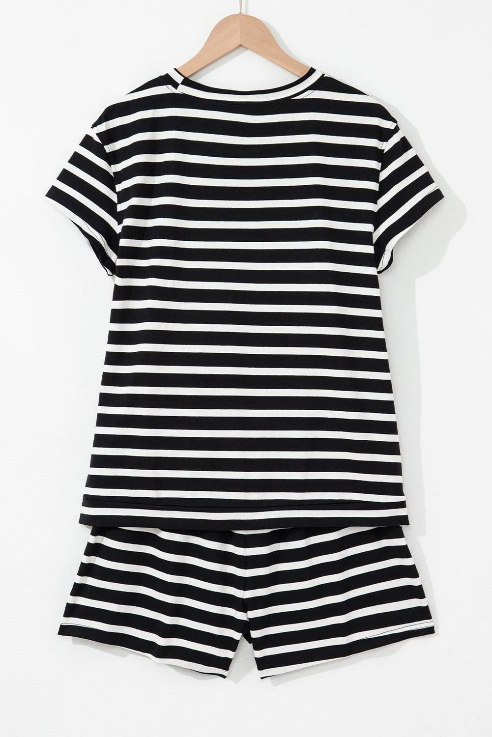 Black White Striped Short Sleeve Top and Shorts Set