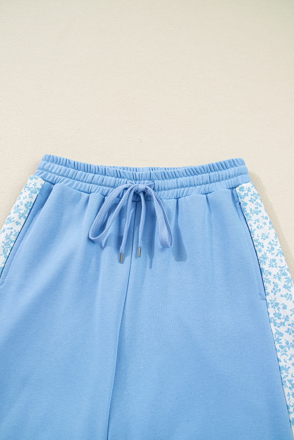 Beau Blue Floral Patchwork Drop Shoulder Pullover and Sweatpants Lounge Set